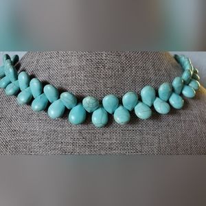 Turquoise colored magnesite briolette teardrop necklace adjustable